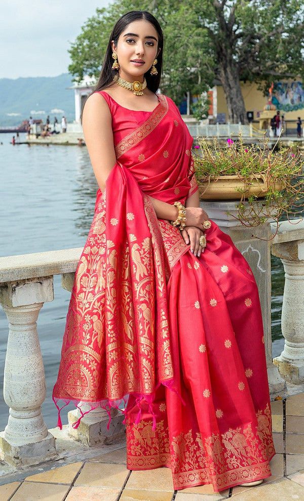 Amazing Red Color Silk Fabric Partywear Saree