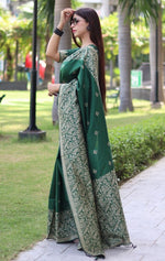 Grand Green Color Raw Silk Fabric Casual Saree