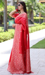 Grand Red Color Raw Silk Fabric Casual Saree