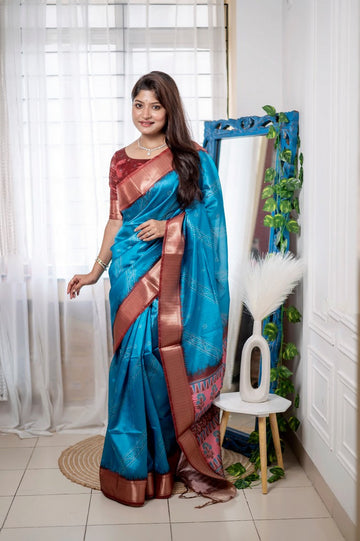 Lovely Turquoise Color Silk Fabric Casual Saree