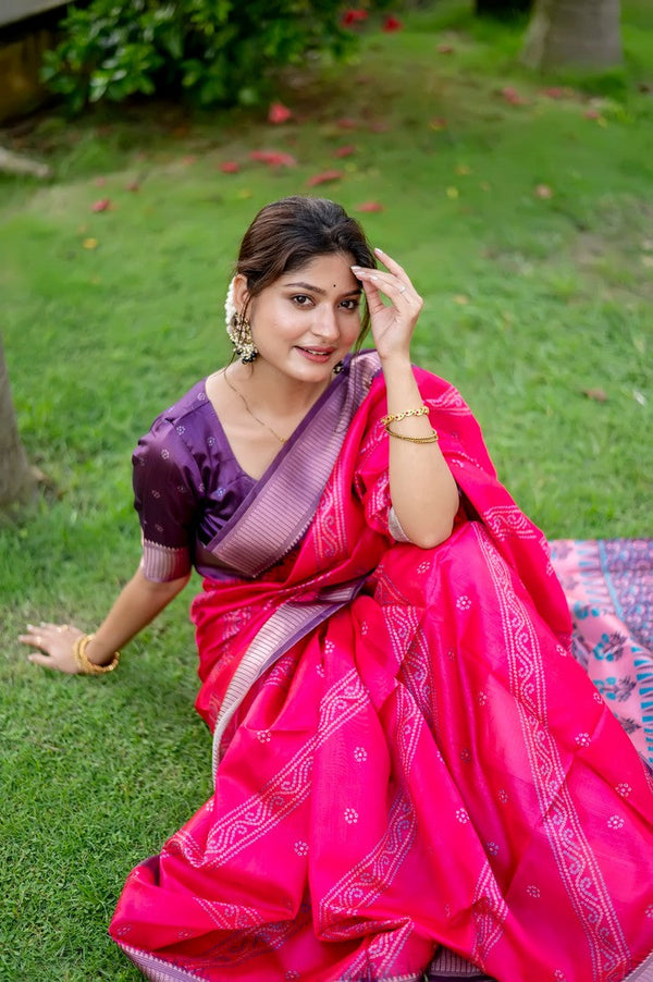 Lovely Pink Color Silk Fabric Casual Saree