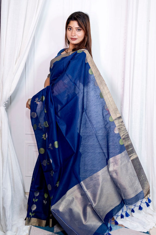 Lovely Blue Color Cotton Fabric Casual Saree