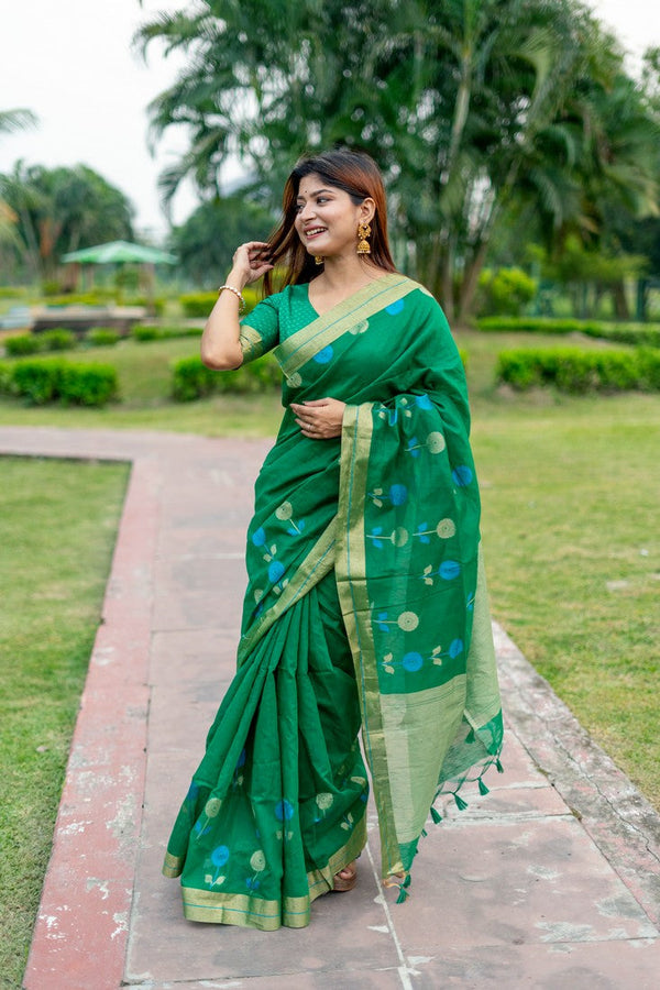 Lovely Green Color Cotton Fabric Casual Saree