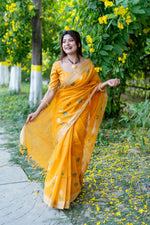 Lovely Yellow Color Cotton Fabric Casual Saree