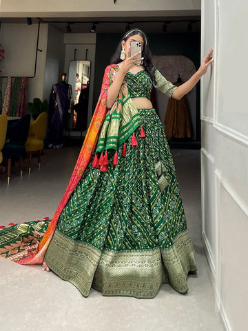 Captivating Green Color Silk Fabric Designer Lehenga