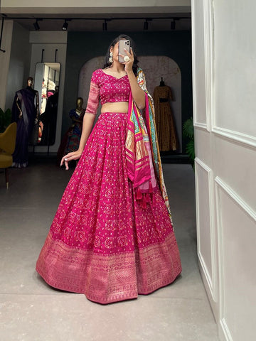 Captivating Pink Color Silk Fabric Designer Lehenga