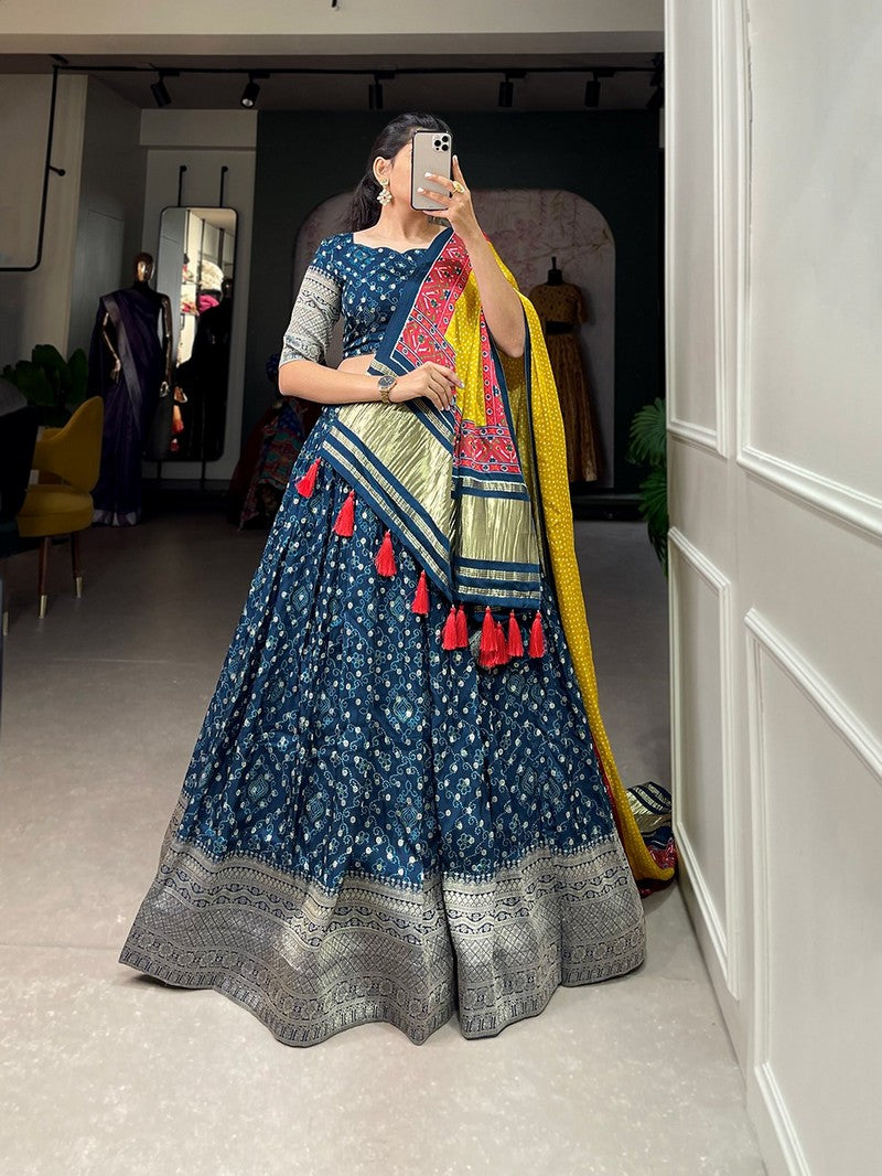 Captivating Navy Blue Color Silk Fabric Designer Lehenga | Desi Ethnicity