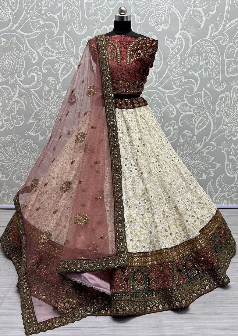 Buy Wedding Lehenga - Pretty Beige Embroidered Soft Net Lehenga Choli –  Empress Clothing