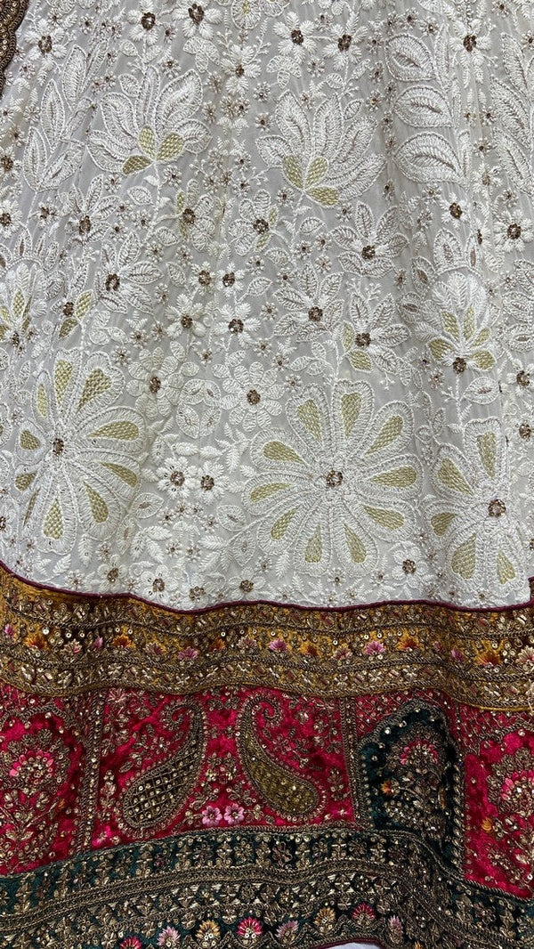 Alluring Cream Color Georgette Fabric Wedding Lehenga