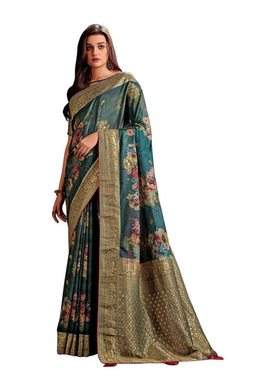 Pleasing Turquoise Color Viscose Fabric Partywear Saree