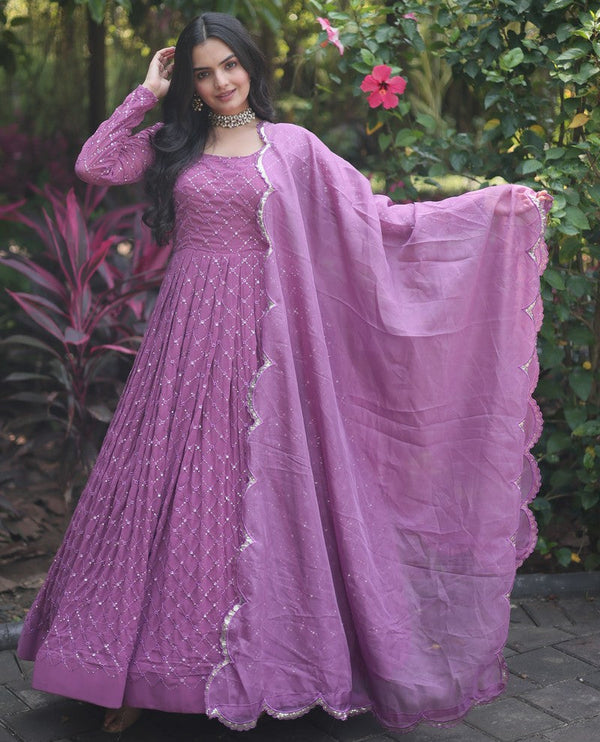 Dazzling Purple Color Georgette Fabric Gown