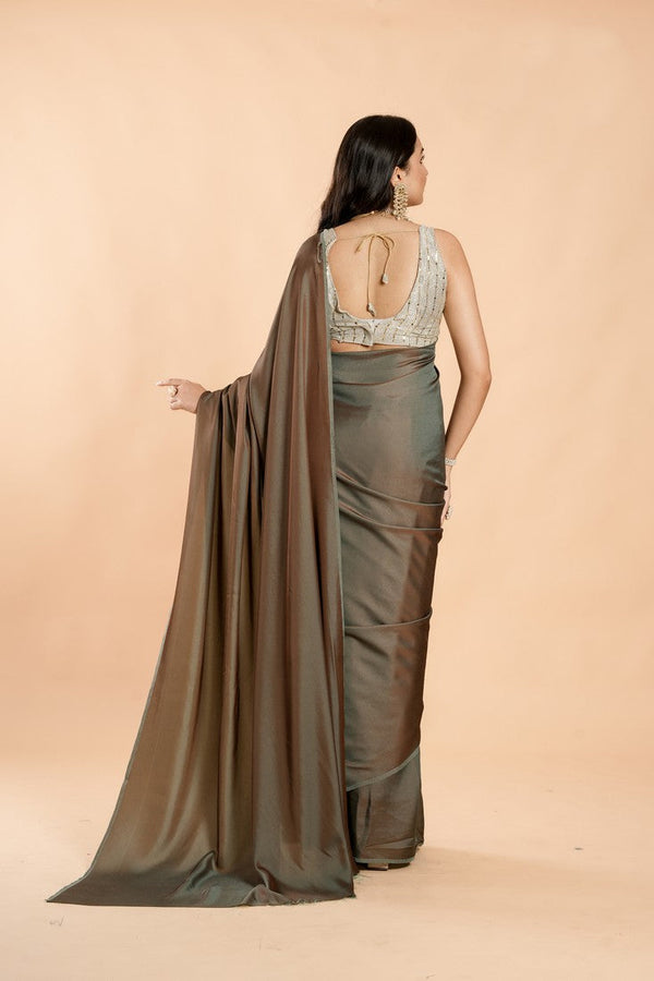 Stunning Brown Color Silk Fabric Casual Saree