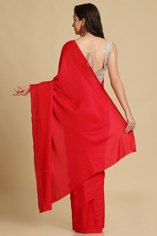 Dazzling Red Color Silk Fabric Casual Saree
