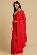 Dazzling Red Color Silk Fabric Casual Saree