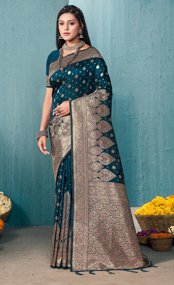 Beauteous Teal Color Banarasi Fabric Casual Saree