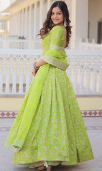 Amazing Green Color Viscose Fabric Party Wear Lehenga