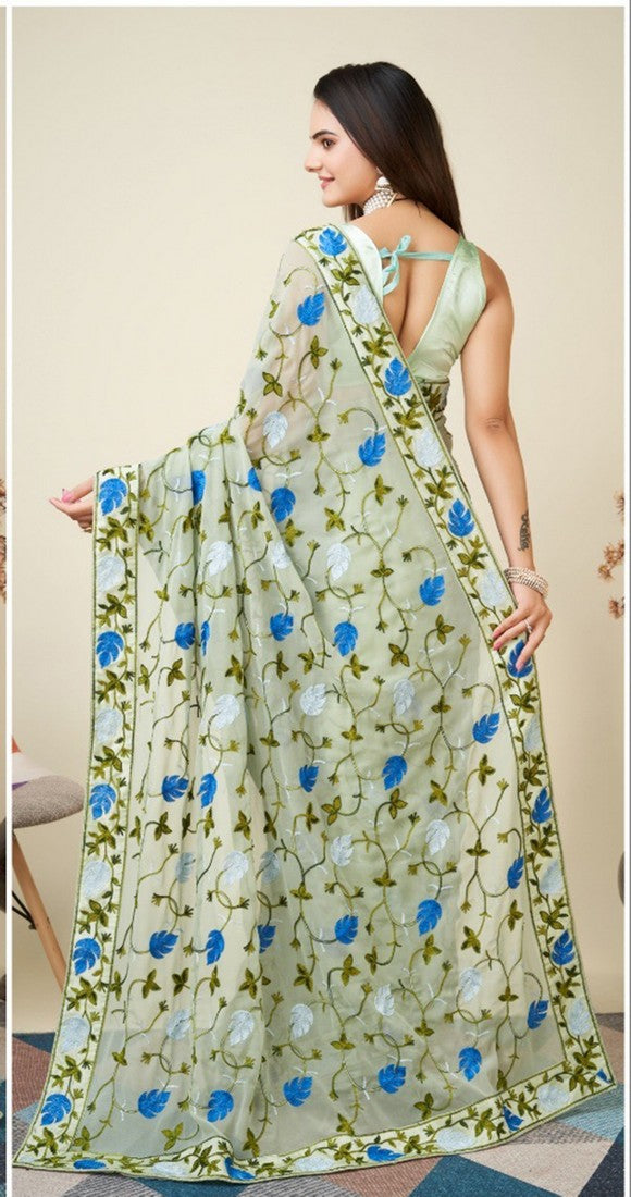 Classy Green Color Georgette Fabric Casual Saree