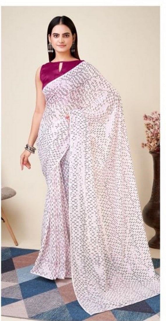 Superb Pink Color Georgette Fabric Partywear Saree