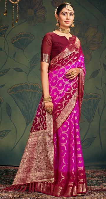 Beauteous Maroon Color Georgette Fabric Partywear Saree