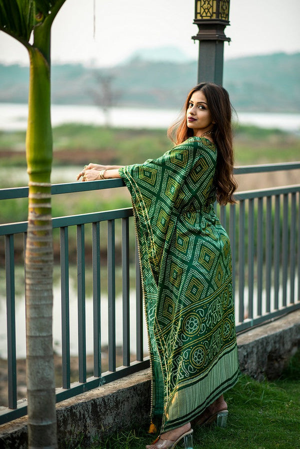 Amazing Green Color Silk Fabric Kaftan