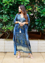 Pretty Turquoise Color Silk Fabric Kaftan