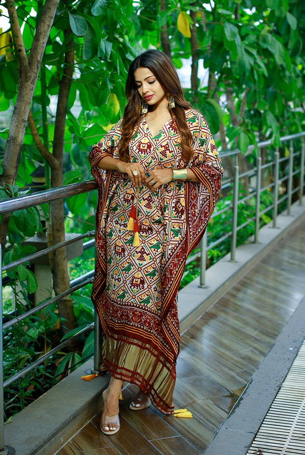 Pretty Maroon Color Silk Fabric Kaftan