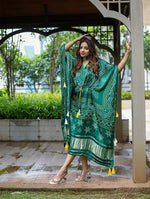 Pretty Green Color Silk Fabric Kaftan