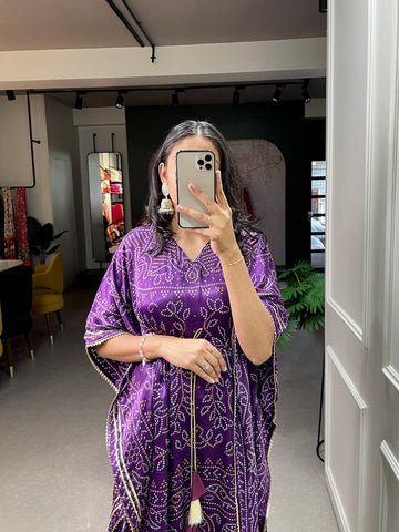 Pretty Purple Color Silk Fabric Kaftan