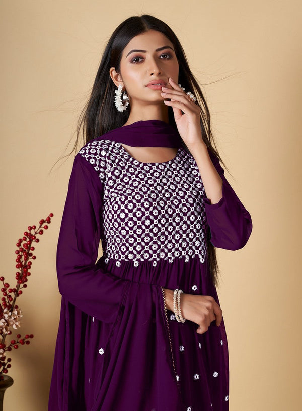 Divine Purple Color Georgette Fabric Sharara Suit