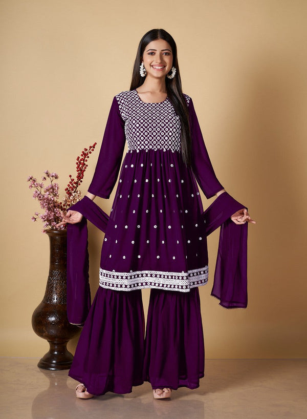 Divine Purple Color Georgette Fabric Sharara Suit