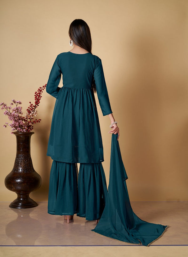 Divine Teal Color Georgette Fabric Sharara Suit