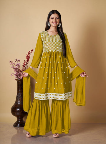 Divine Yellow Color Georgette Fabric Sharara Suit