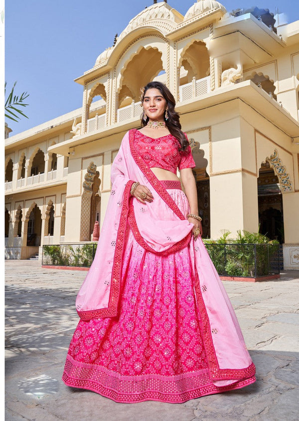 Amazing Pink Color Chinon Fabric Party Wear Lehenga
