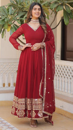 Striking Maroon Color Georgette Fabric Gown
