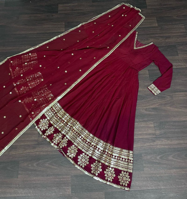 Striking Maroon Color Georgette Fabric Gown