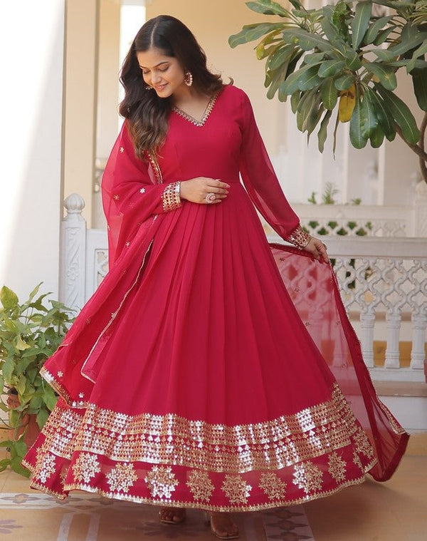 Striking Red Color Georgette Fabric Gown