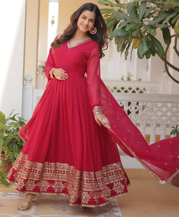 Striking Red Color Georgette Fabric Gown