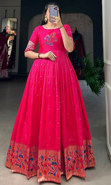 Grand Pink Color Silk Fabric Gown