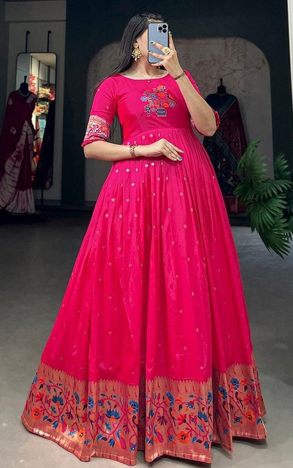 Grand Pink Color Silk Fabric Gown