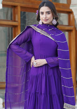Pretty Purple Color Georgette Fabric Gown