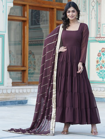 Pretty Brown Color Georgette Fabric Gown