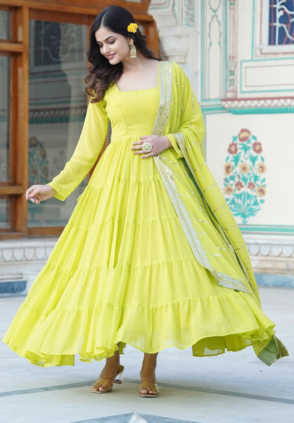 Pretty Green Color Georgette Fabric Gown