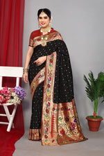 Grand Black Color Silk Fabric Partywear Saree