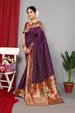 Grand Voilet Color Silk Fabric Partywear Saree