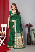 Grand Green Color Silk Fabric Partywear Saree