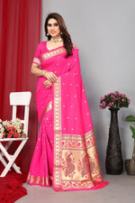Grand Pink Color Silk Fabric Partywear Saree