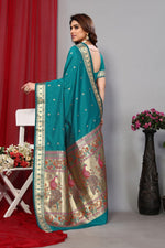 Grand Teal Color Silk Fabric Partywear Saree